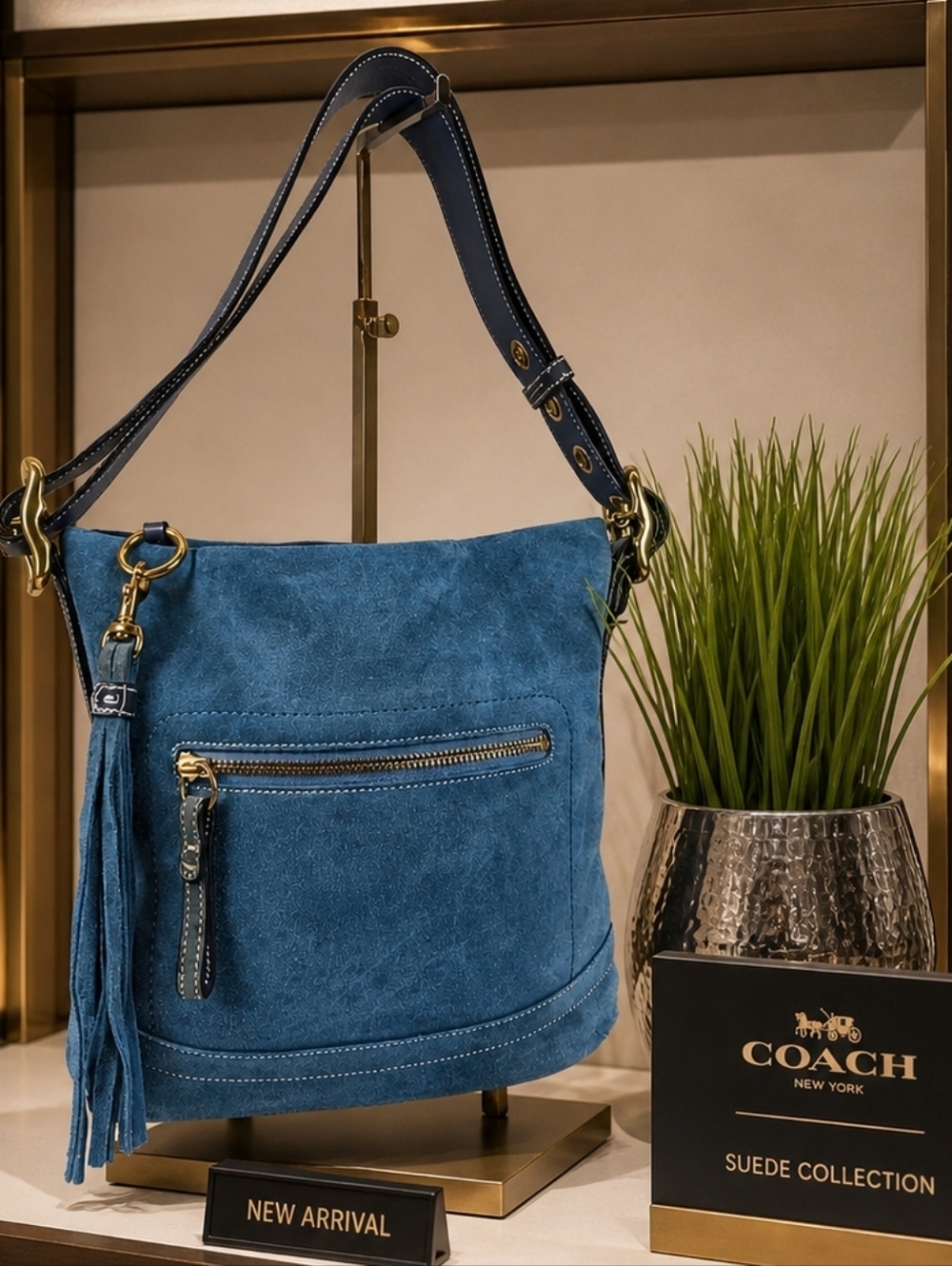 Coach Vintage Hobo 1419 Blue Suede Shoulder Shoulder Crossbody Rare Bag